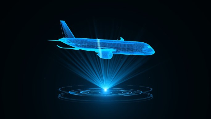 【原创】蓝色线框全息科技飞机动画带通道