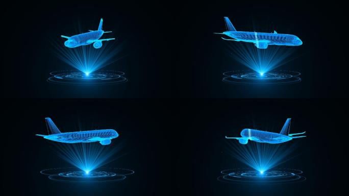 【原创】蓝色线框全息科技飞机动画带通道