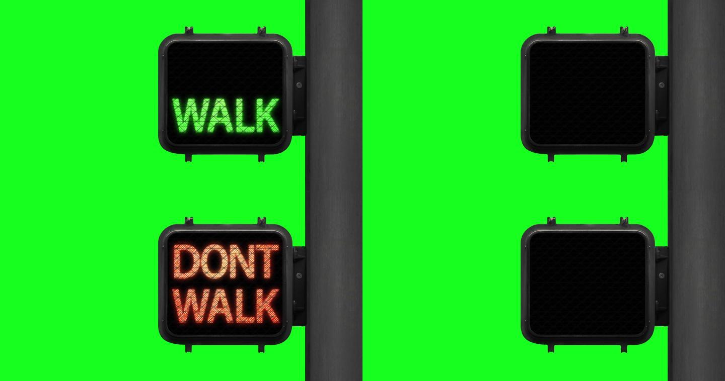 在绿色屏幕背景上闪烁的“请勿行走”警告