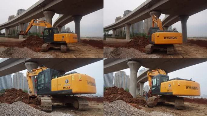 挖掘机在立交桥下施工