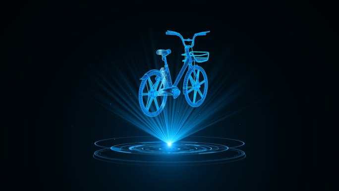 蓝色线框全息科技共享单车动画带通道