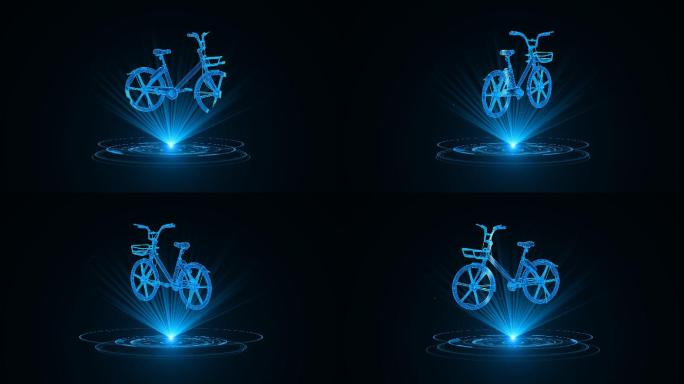 蓝色线框全息科技共享单车动画带通道