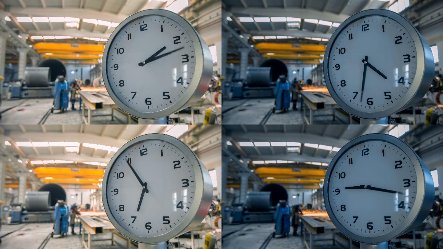 工厂生产时间延时时光流逝时钟指针转动空镜