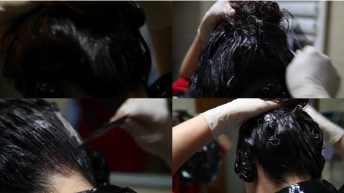 染发焗发、头发染颜色、美女居家染发