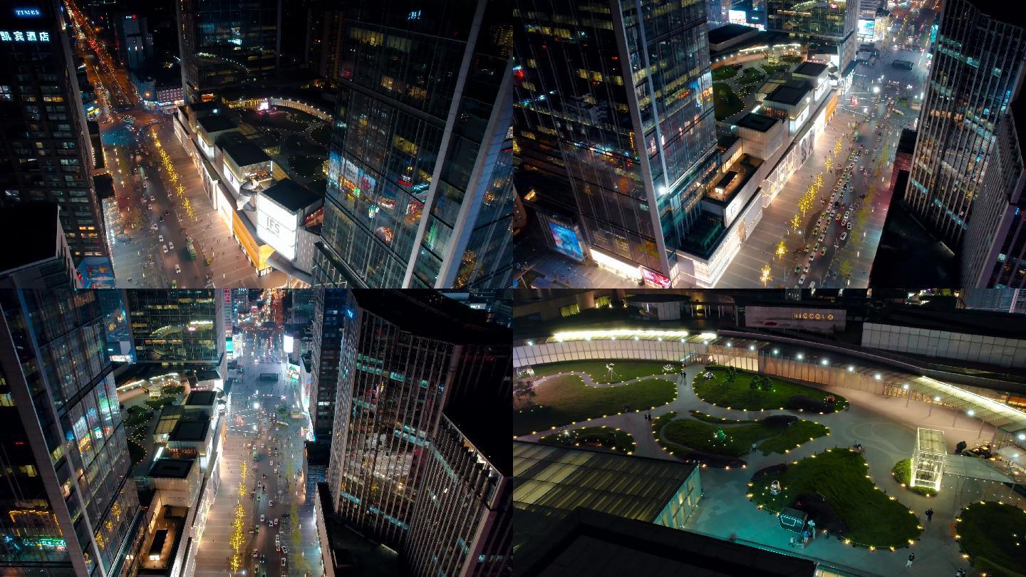 成都市中心春熙路IFS夜景航拍4K视频