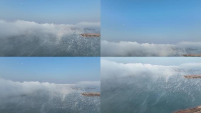 航拍4K会声会影湖泊清晨湖面云雾袅绕美景