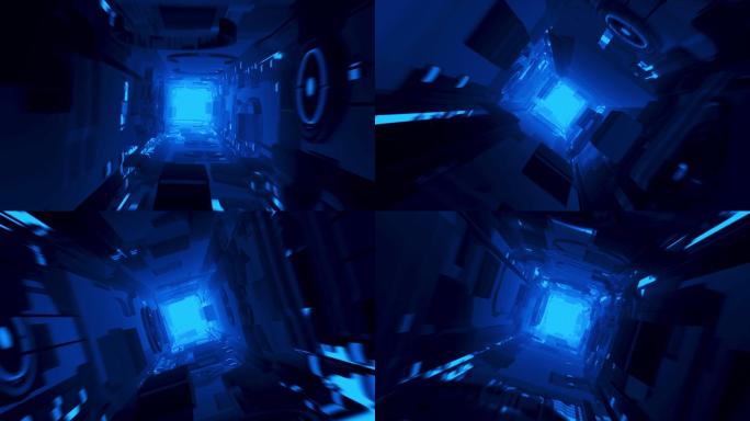 抽象未来派立方体特效动画穿梭空间全息素材
