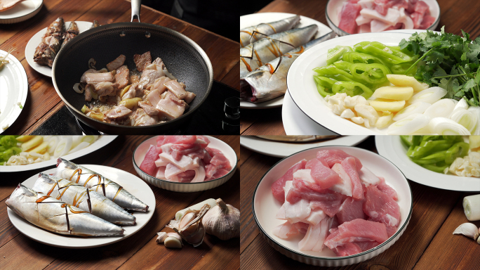特色中餐家常红烧鲅鱼烹饪过程及原料展示