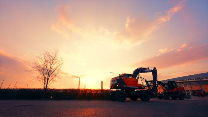 方舱建设工地夕阳延时