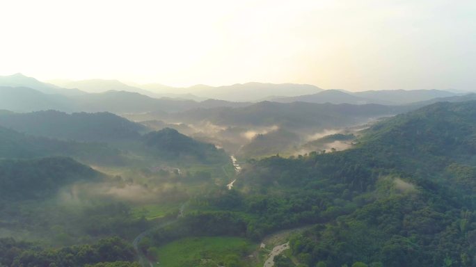 信阳大别山的早晨晨雾新县