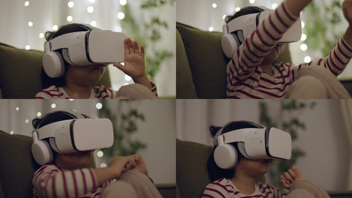 男孩用虚拟现实眼镜玩游戏