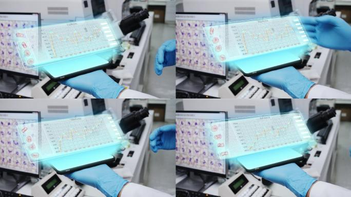 医院实验室内纳米技术水平的红细胞检查。