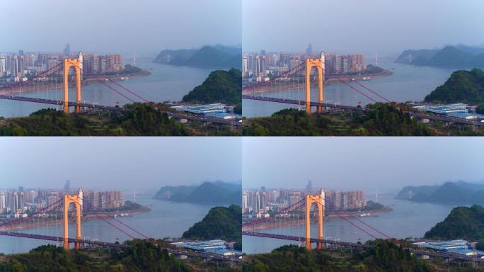 宜昌至喜长江大桥长江江滩实时拍摄