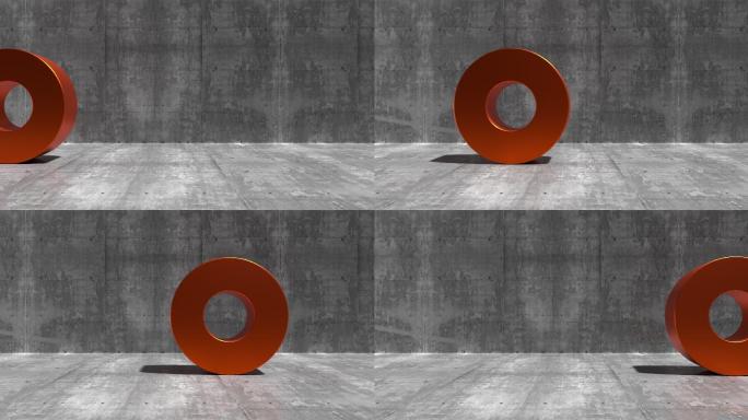 混凝土上的圆形金属轮3d动画