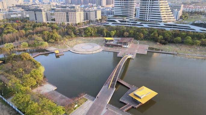 航拍花桥中央公园地标建筑