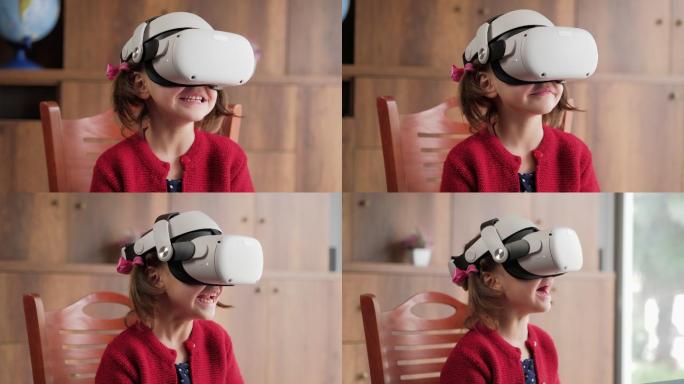 戴着虚拟现实眼镜玩得开心的孩子