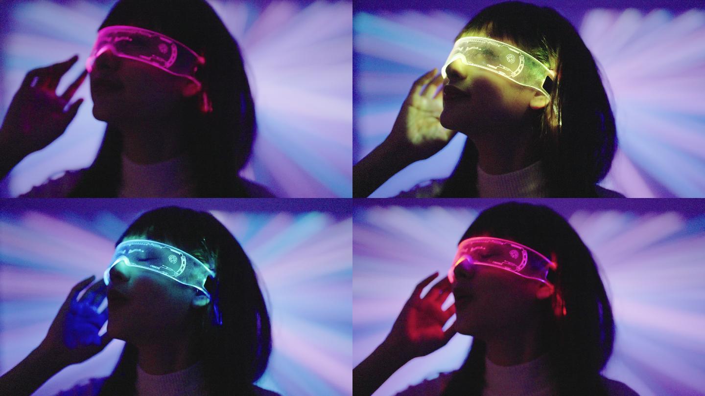 女使用VR护目镜玩游戏