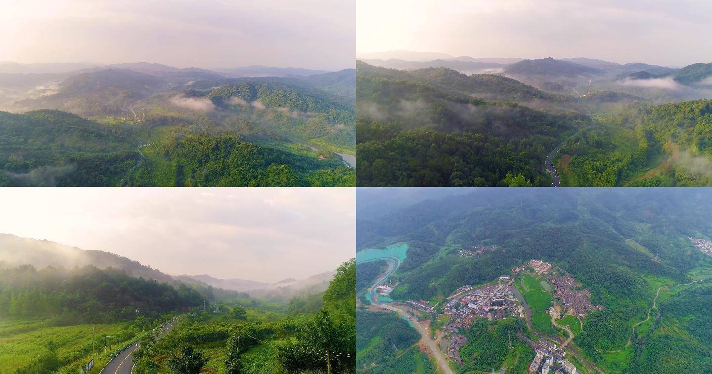 信阳大别山的早晨晨雾新县田铺大湾