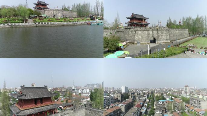 荆州古城城门航拍原素材