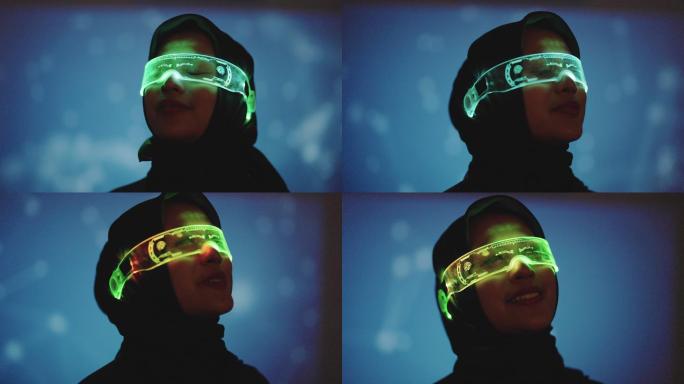 戴着眼罩的女人女孩美女体验人工智能VR智