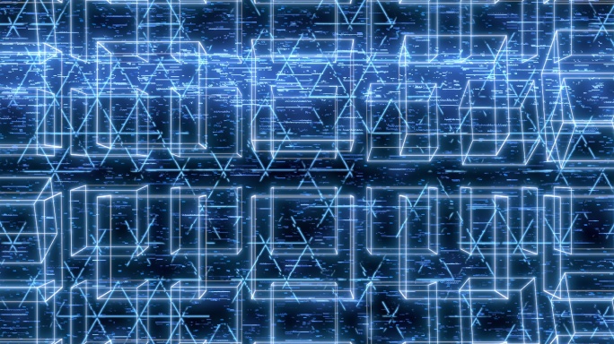 抽象蓝色方块背景科技背景方格动画背景雪花