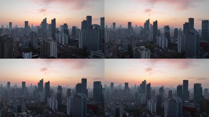 4K原素材-上海早晨红色霞光上海城市全景