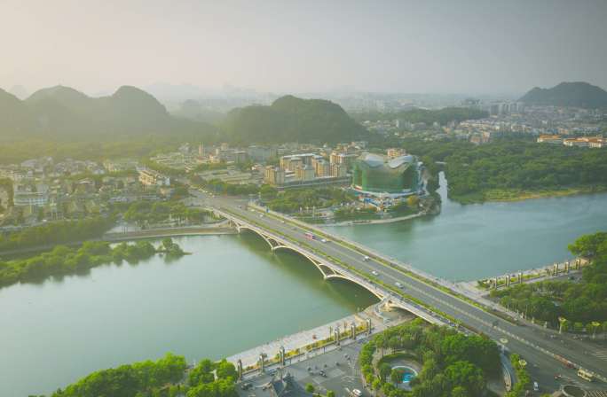 桂林日出大气风光城区城市素材景色