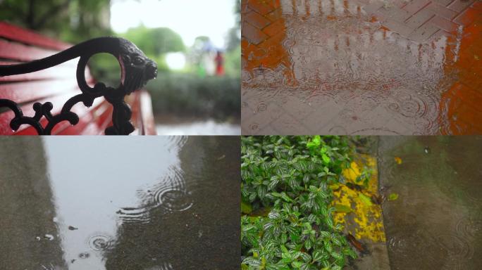 谷雨清明梅雨季节下雨天地面雨滴雨水空镜头