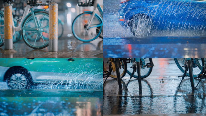 下雨城市雨景素材雨夜下雨晚上下雨街道路灯