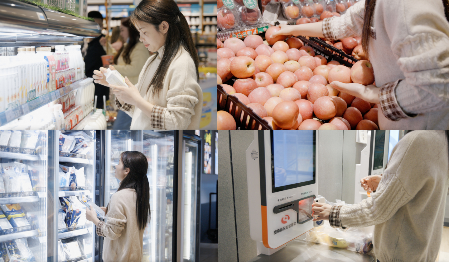 4K一位女性超市购物用手机移动支付合集