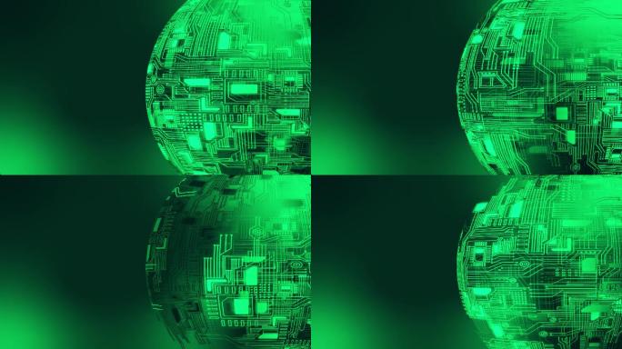 深绿色球形芯片处理器动画