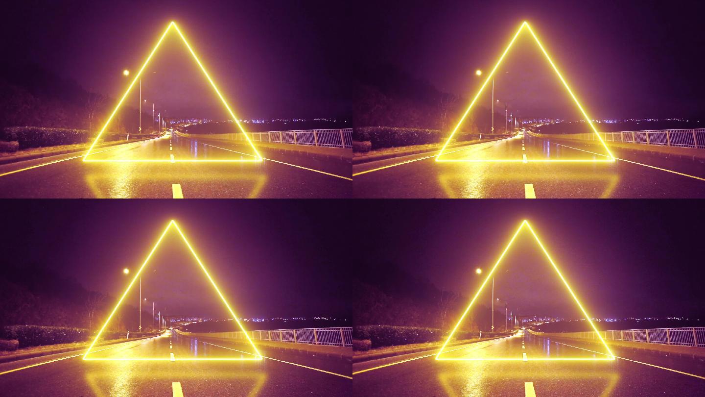 雨后路景上的反射三角形辉光效果