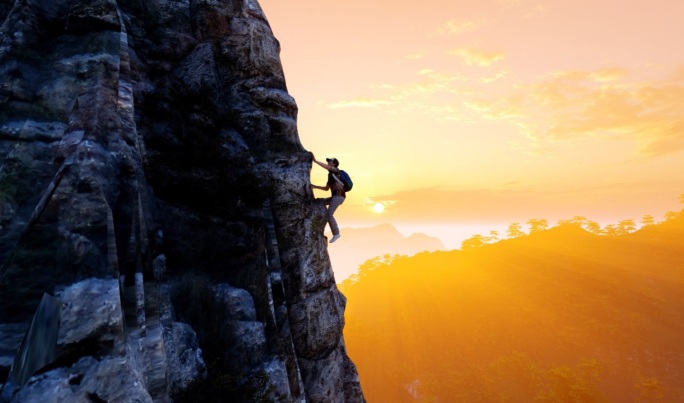 攀登攀岩登山成功登顶挑战超越企业精神励志