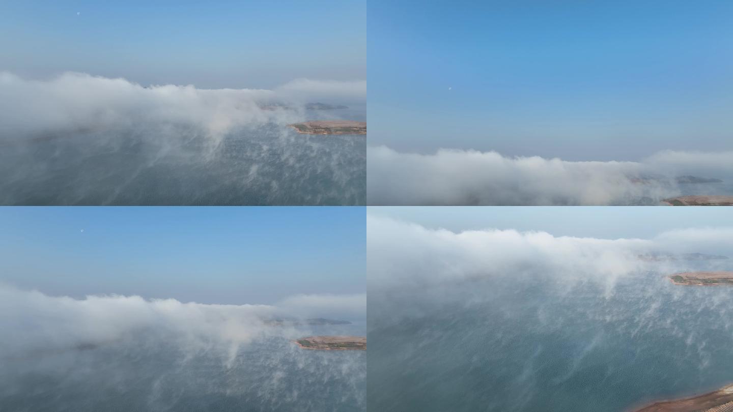 航拍湖泊清晨云雾袅绕美景