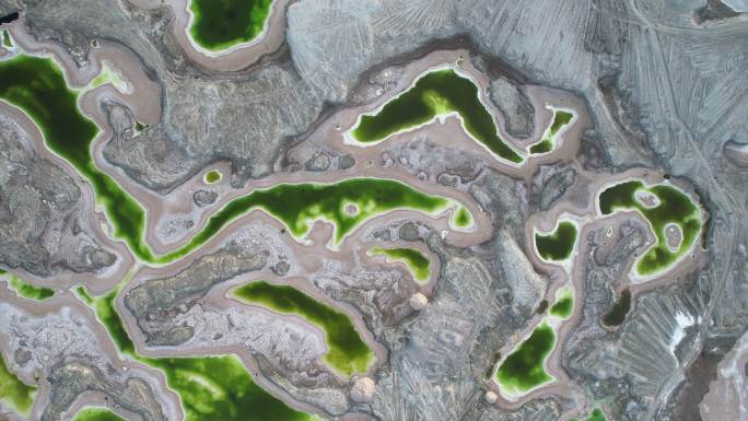 盐湖鸟瞰图航拍俯视滩涂湿地