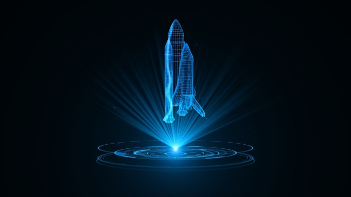 蓝色线框全息科技航天飞机动画带通道