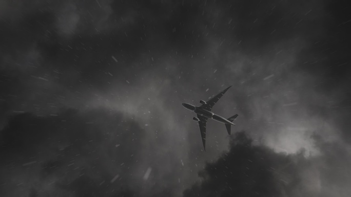 雨天飞机乌云下飞过