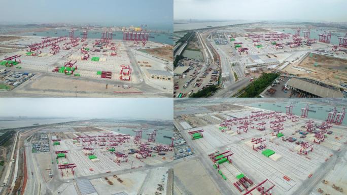 广州南沙港人工智能无人码头航拍延时4K