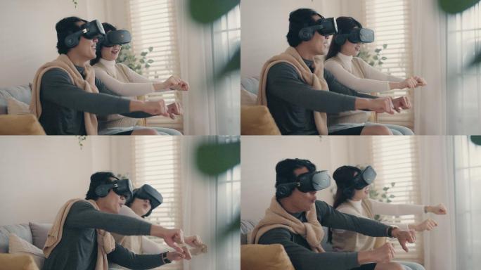 体验VR的夫妇VR眼镜智慧智能科技互助式