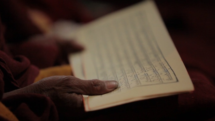 西藏族拉萨 寺庙 僧人 祈祷诵经文 油灯