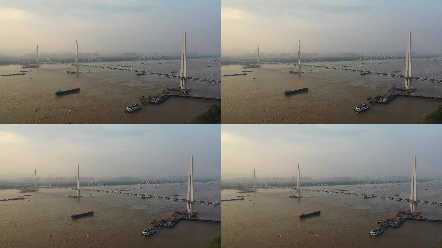 南京江心洲大桥城市交通航拍风光