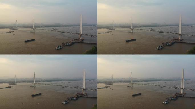 南京江心洲大桥城市交通航拍风光