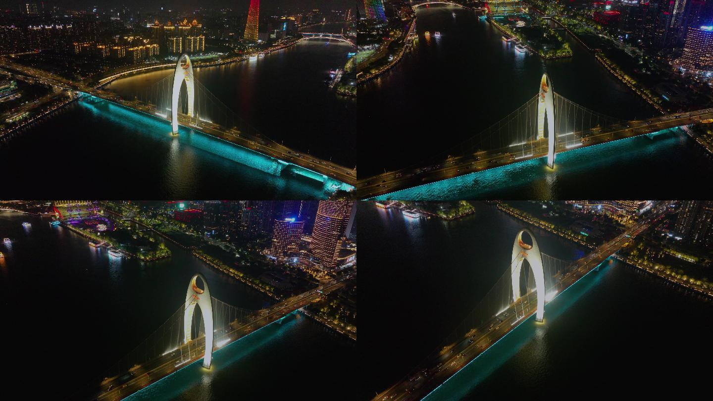 广州猎德大桥夜景航拍视频4K御三