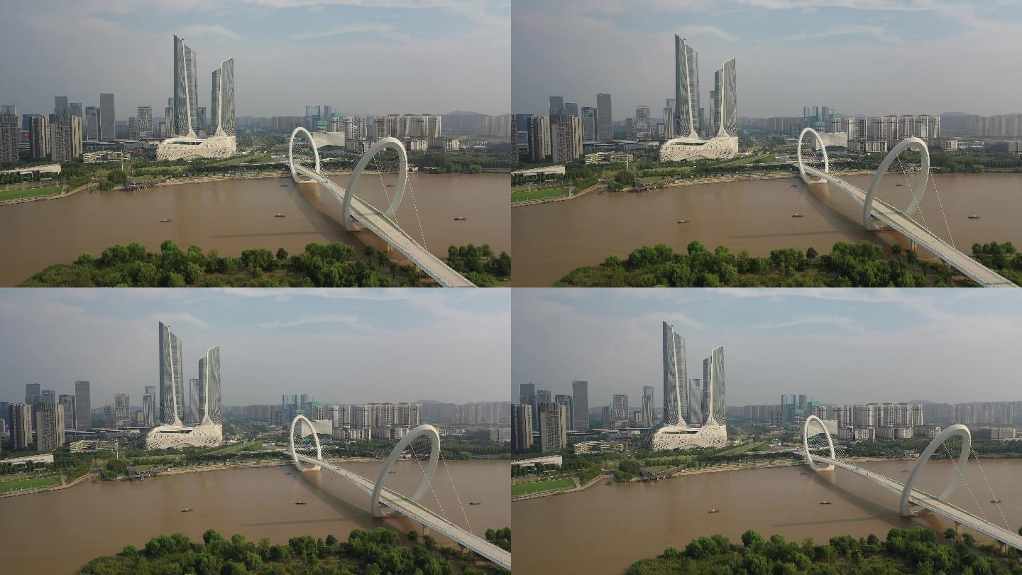 南京地标建筑南京之眼步行桥城市风光航拍