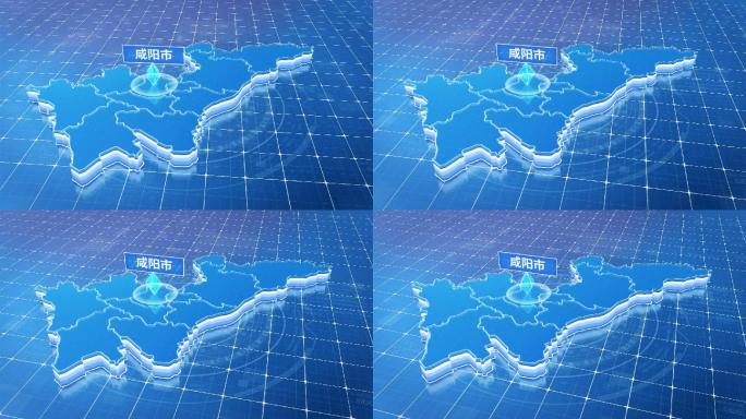 陕西咸阳市蓝色科技感定位地图