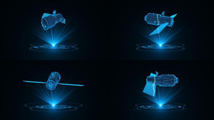 蓝色科技全息人造卫星动画带通道