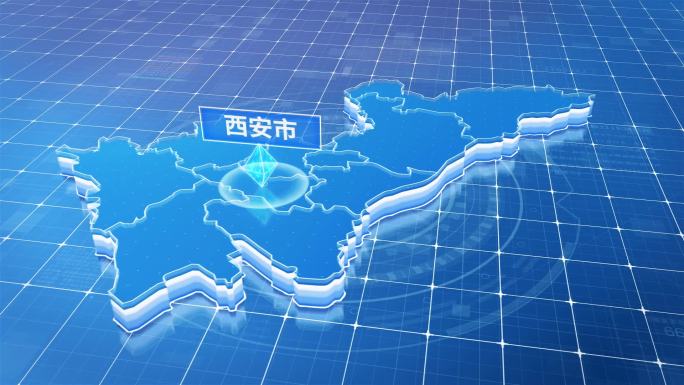 陕西西安市蓝色科技感定位地图