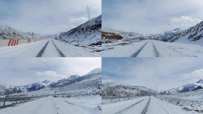 西藏第一视角国道317大雪中行驶4k