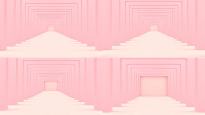 抽象粉色走廊动画空间循环墙面立体