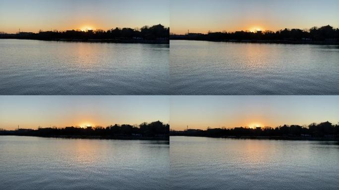 夕阳 北海公园 水面